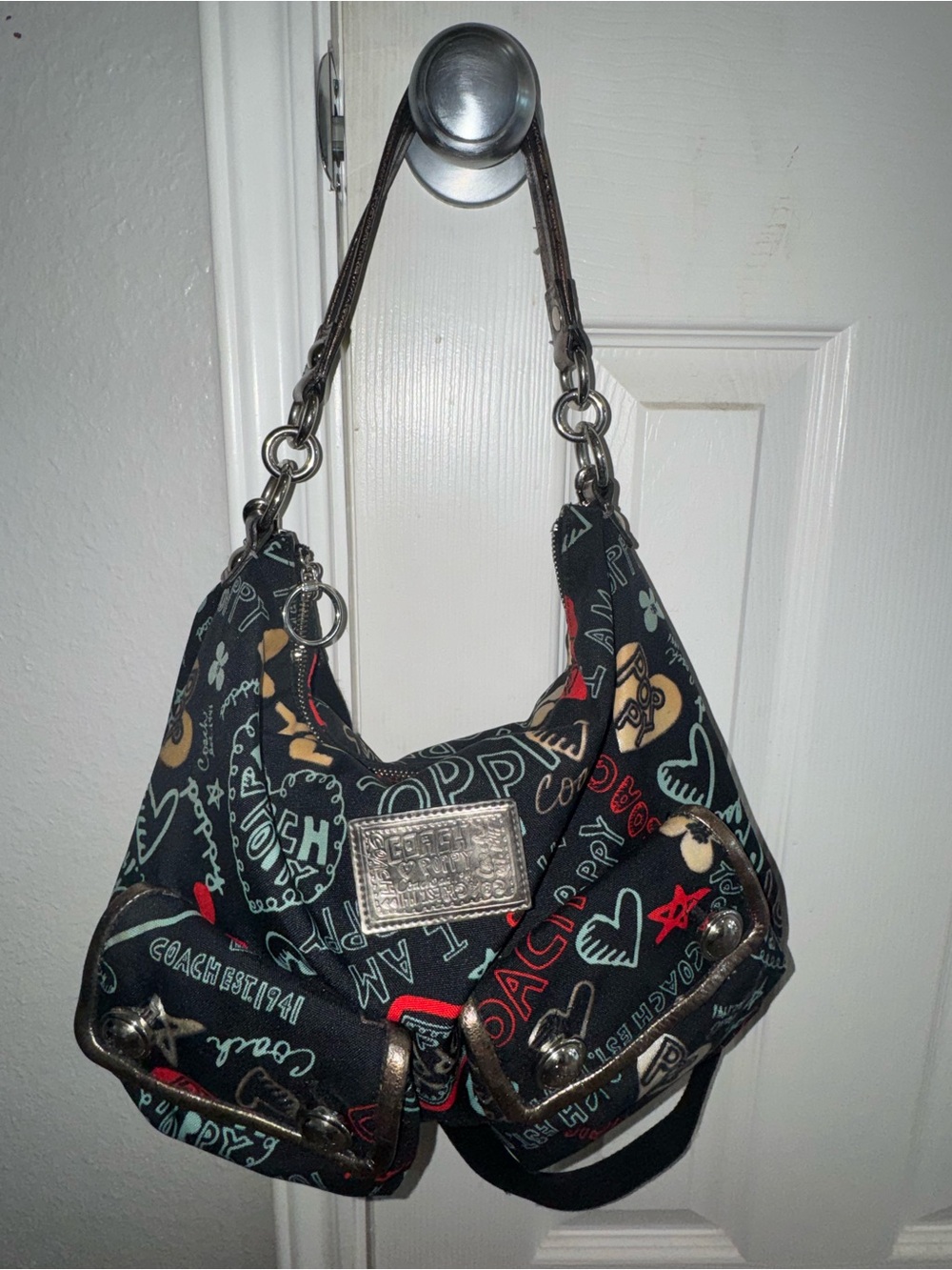 Coach Black Multi Poppy Heart Print Crossbody Bag - Picture 5 of 7